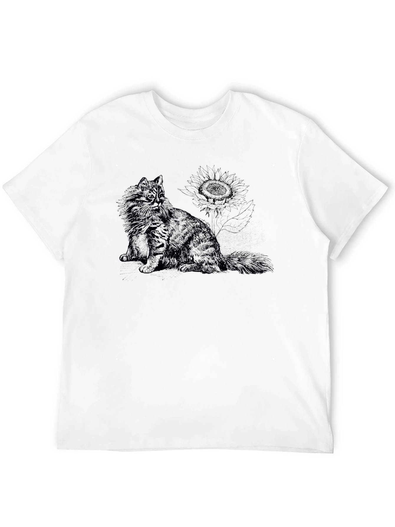 Cat & Sunflower Black Graphic T-Shirt
