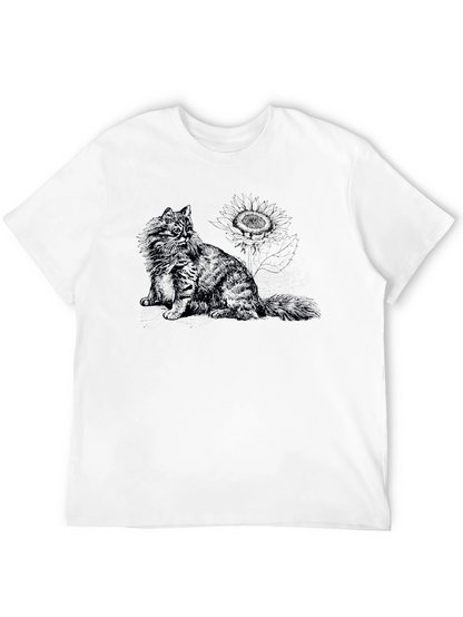 Cat & Sunflower Black Graphic T-Shirt