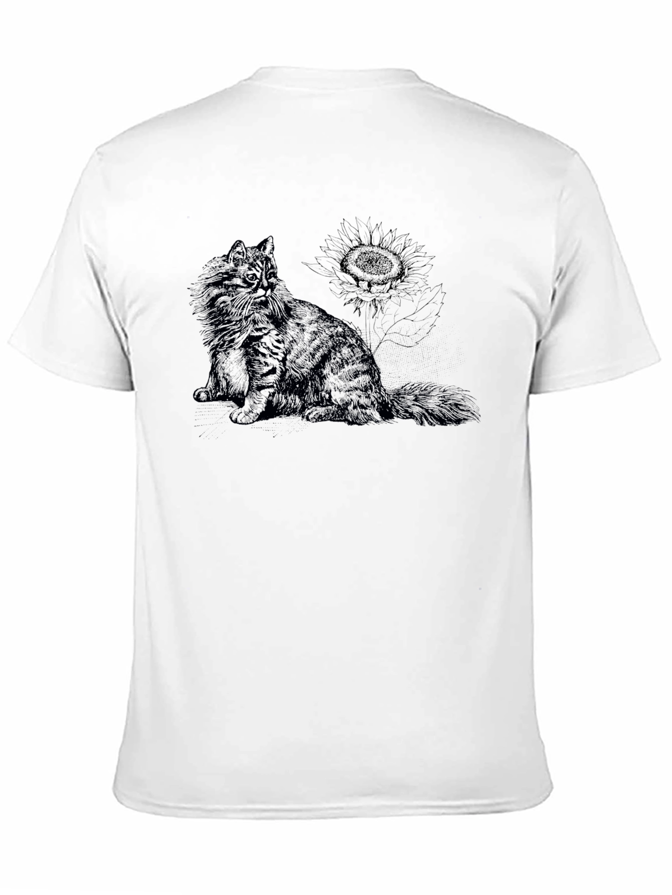 Cat & Sunflower Black Graphic T-Shirt