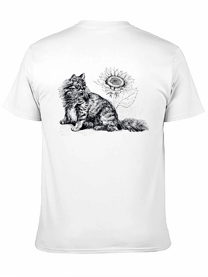 Cat & Sunflower Black Graphic T-Shirt