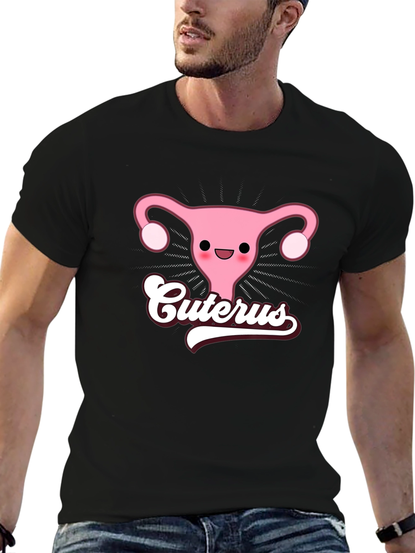 Cuterus Black Graphic Tee - Funny Uterus Shirt