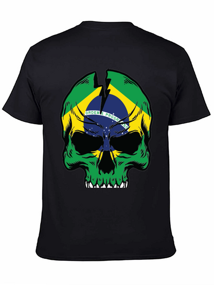 Brazil Flag Skull Graphic T-Shirt - Black