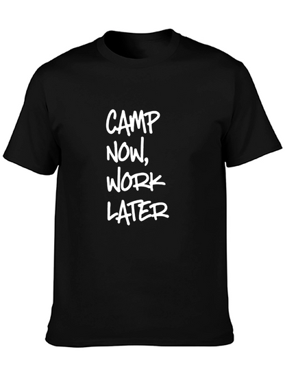 Camp Now Work Later Black Graphic T-Shirt
