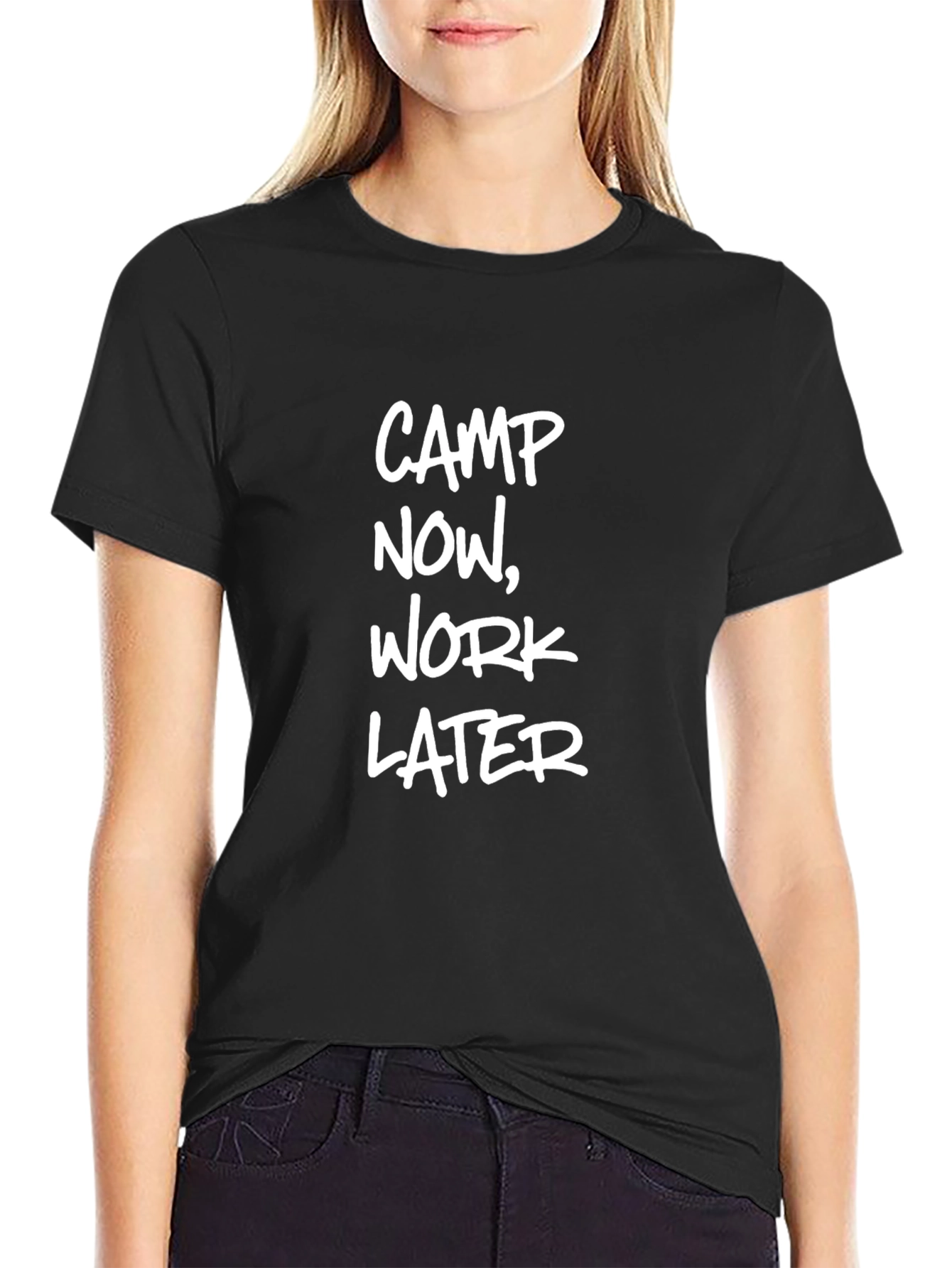 Camp Now Work Later Black Graphic T-Shirt