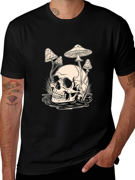 Skull and Mushroom Graphic Tee - Black