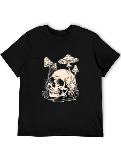 Skull and Mushroom Graphic Tee - Black