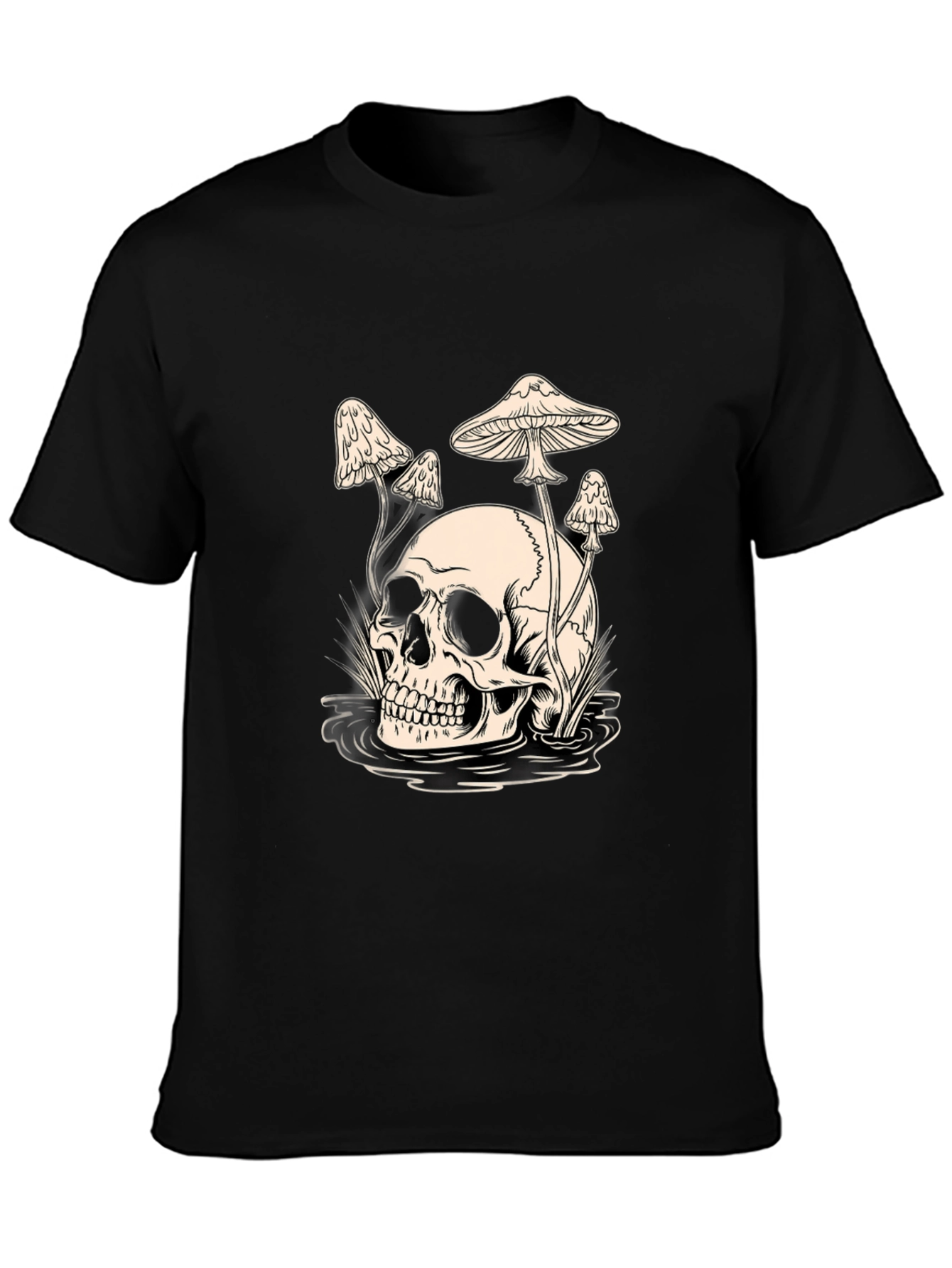 Skull and Mushroom Graphic Tee - Black