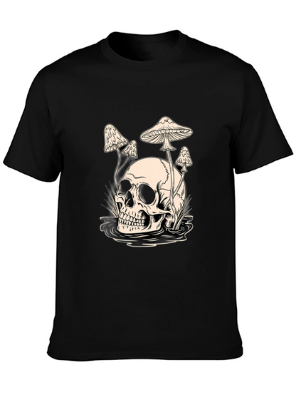 Skull and Mushroom Graphic Tee - Black