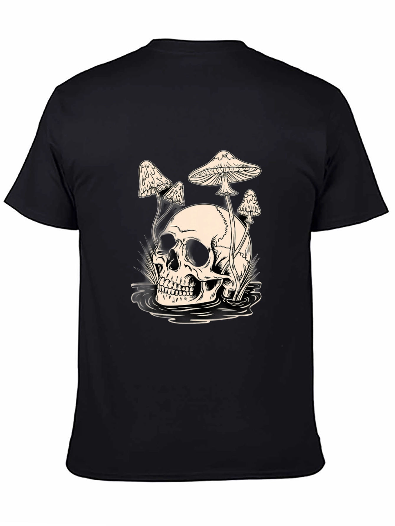 Skull and Mushroom Graphic Tee - Black