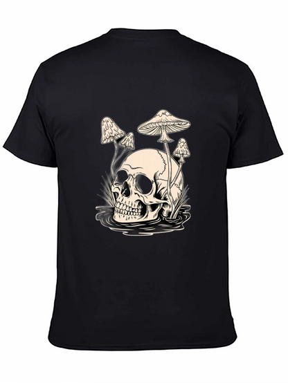 Skull and Mushroom Graphic Tee - Black