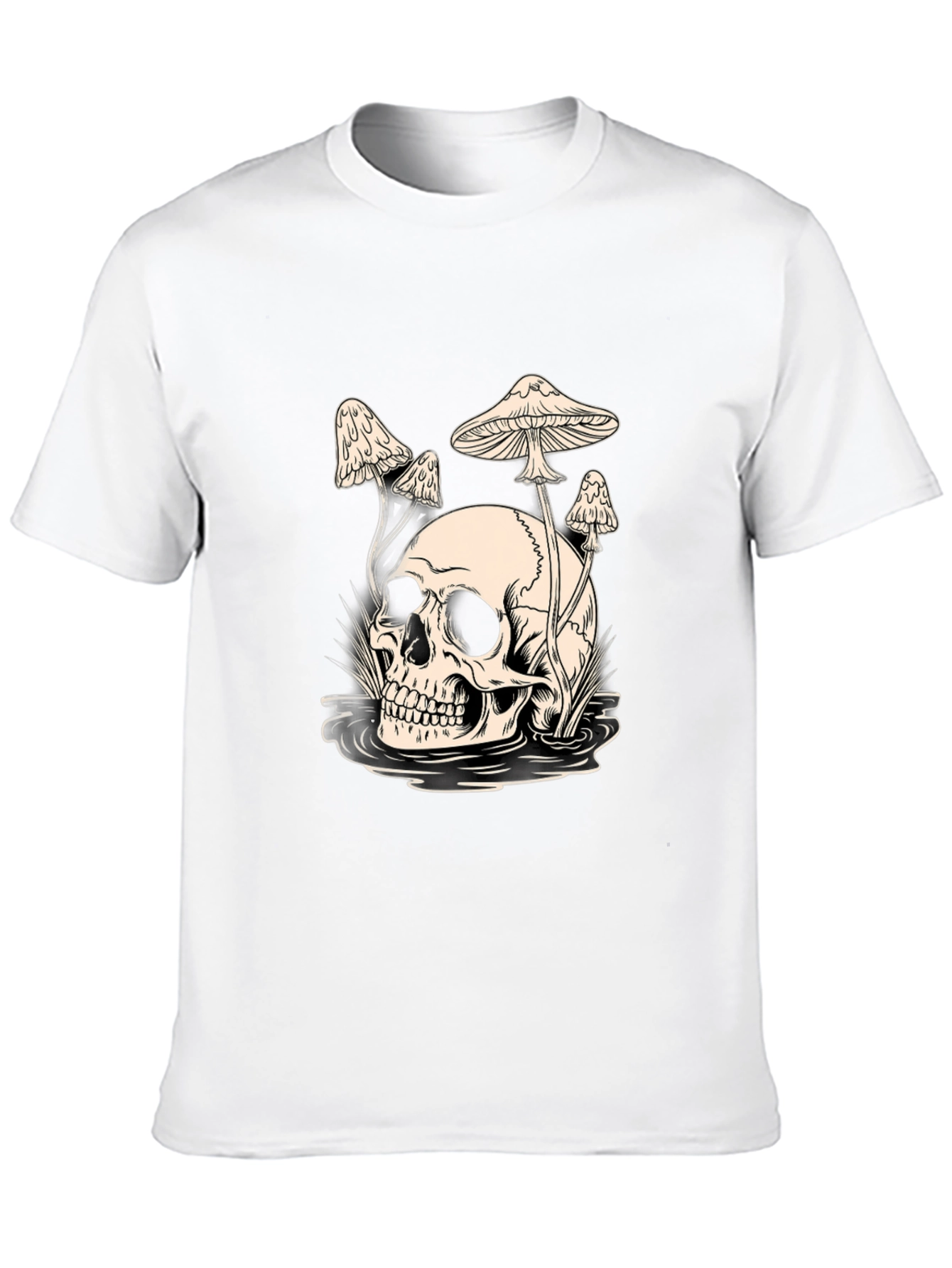 Skull and Mushroom Graphic Tee - Black
