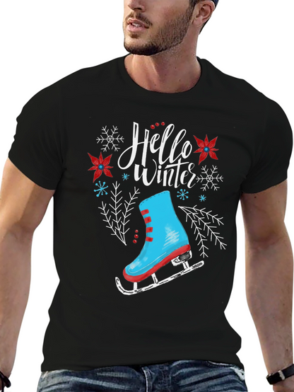 Hello Winter Ice Skate Graphic T-Shirt