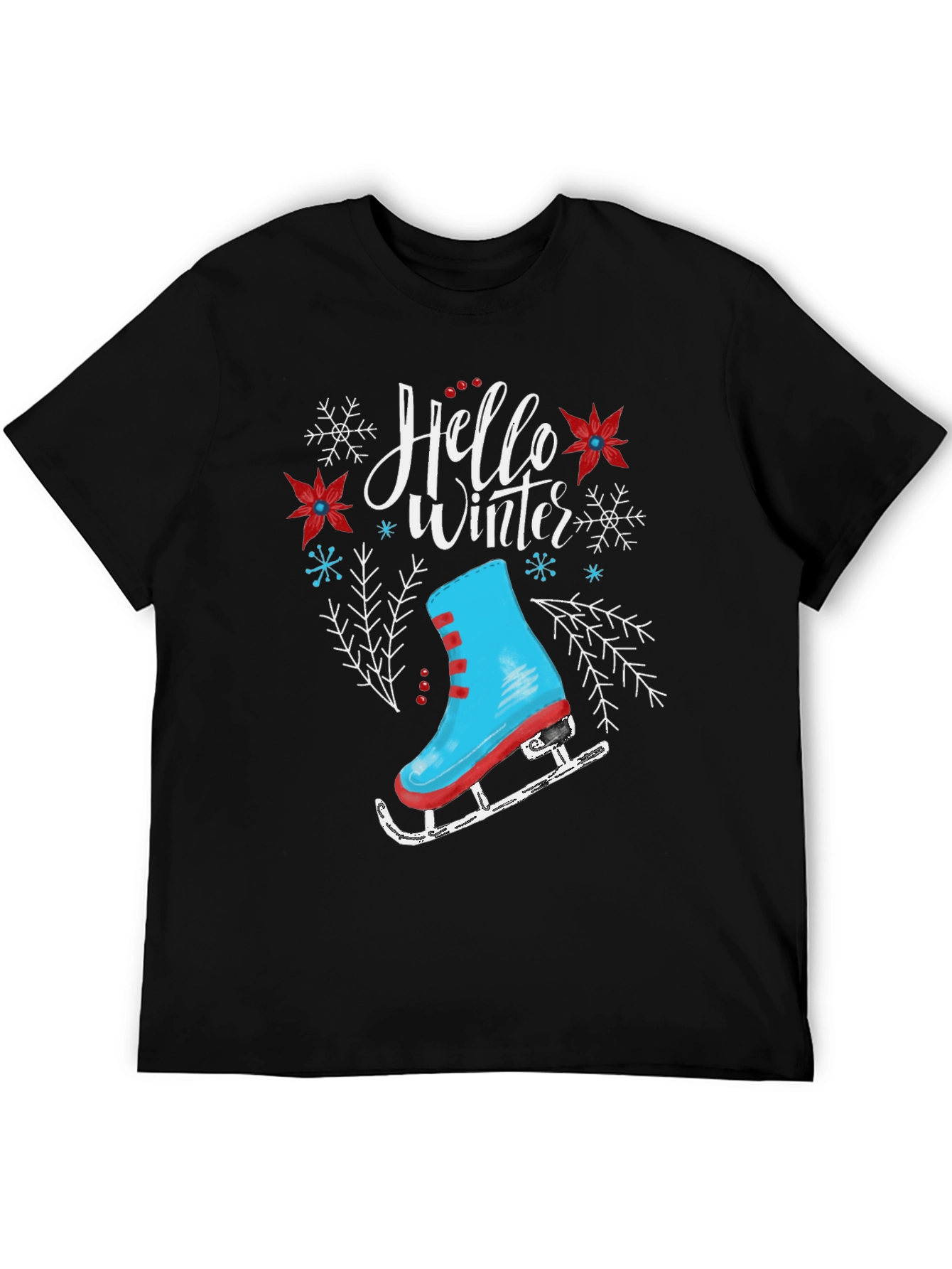 Hello Winter Ice Skate Graphic T-Shirt