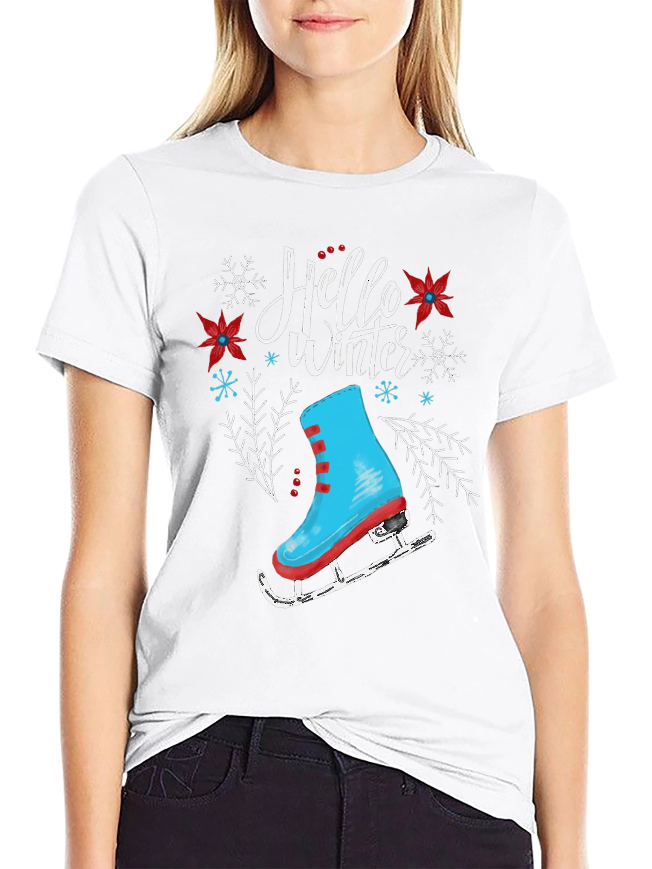 Hello Winter Ice Skate Graphic T-Shirt