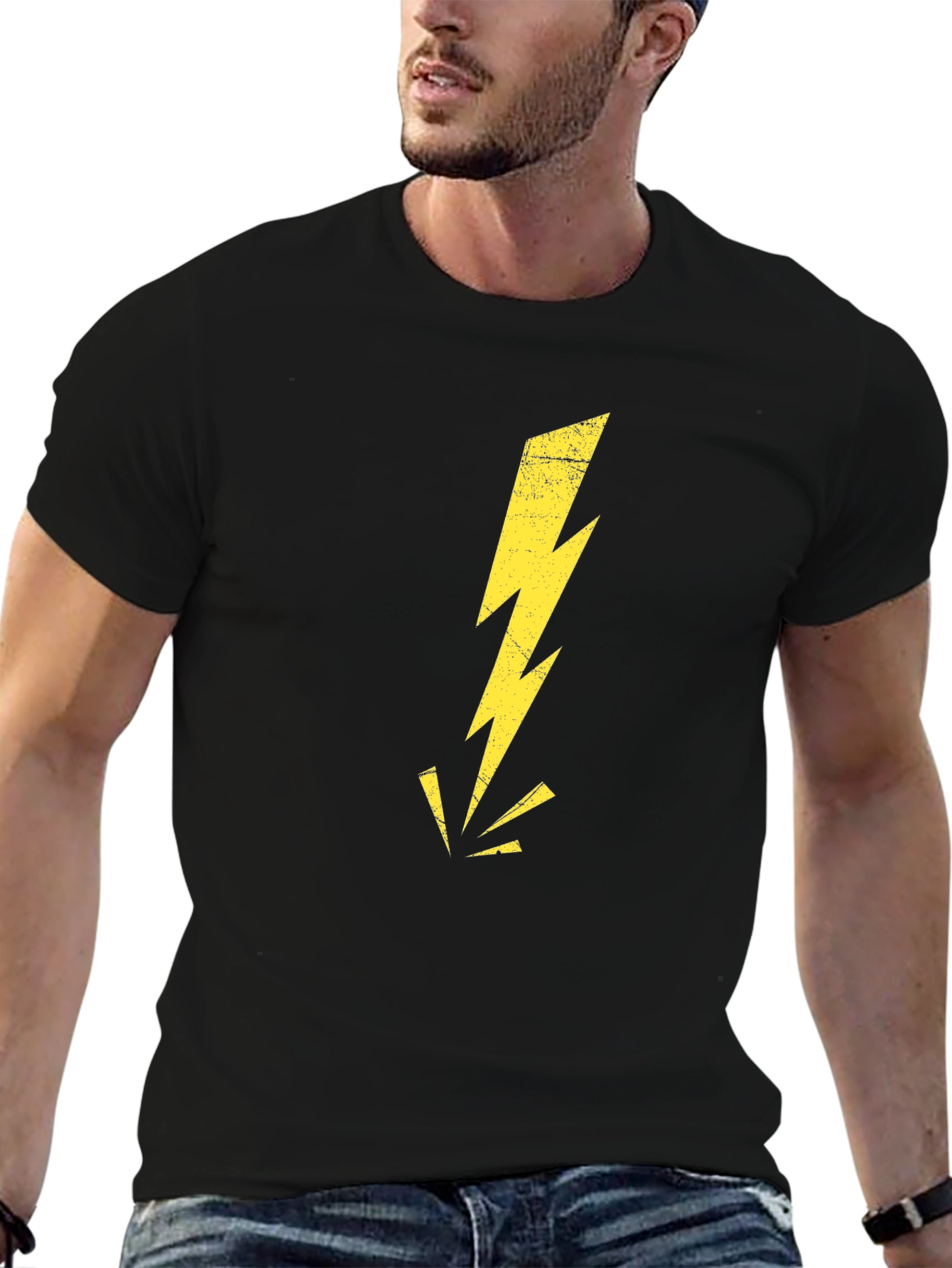 Black T-Shirt with Lightning Bolt Graphic