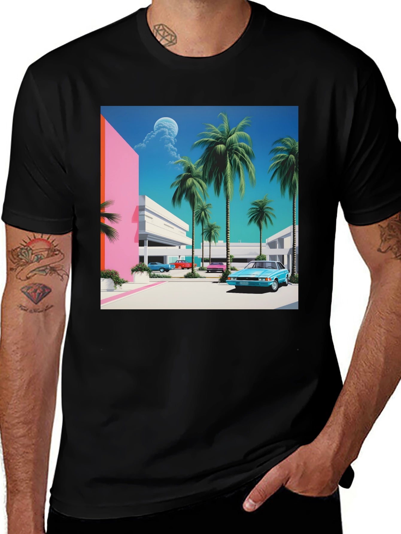 Miami Vice Style T-Shirt Retro Palm Beach