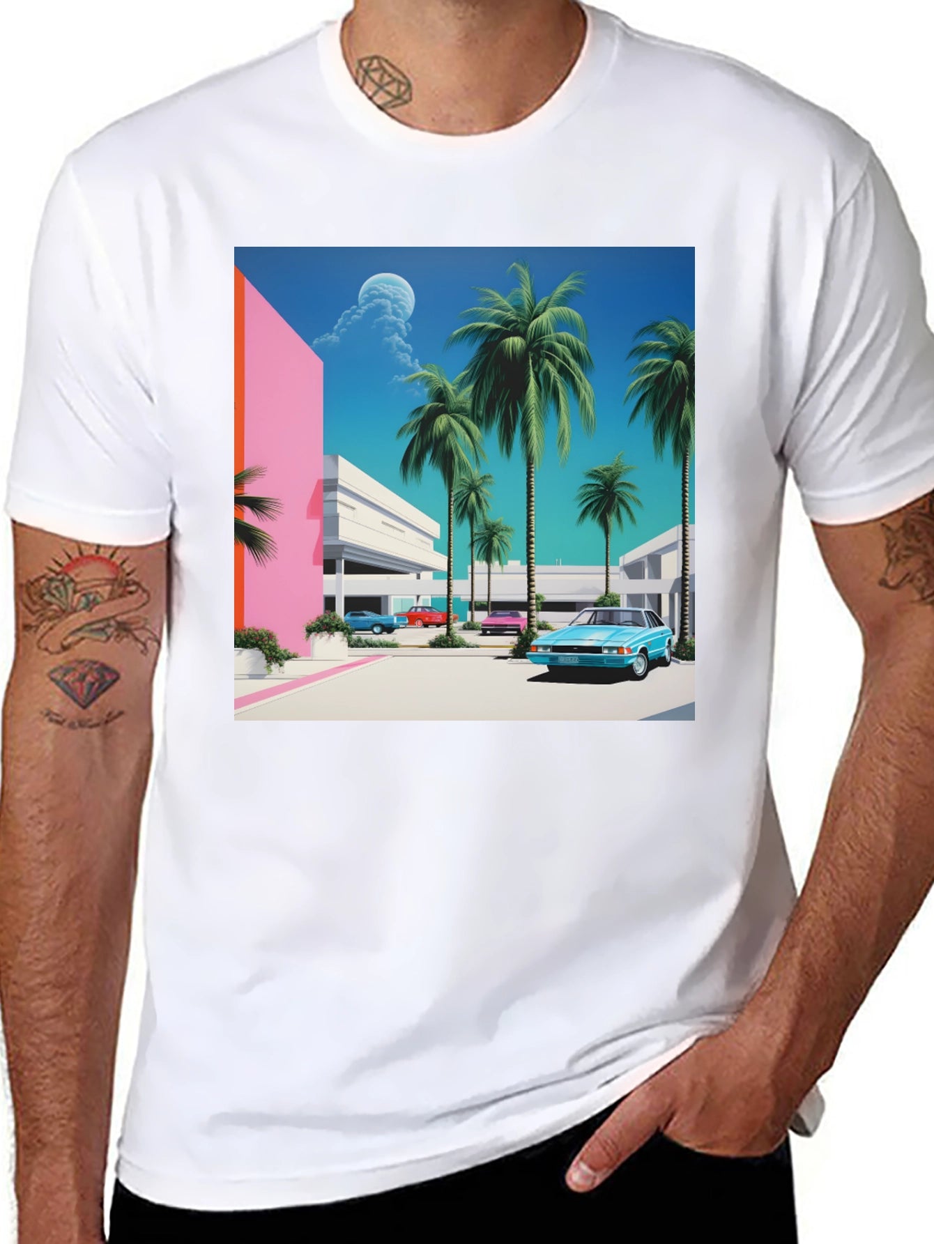 Miami Vice Style T-Shirt Retro Palm Beach