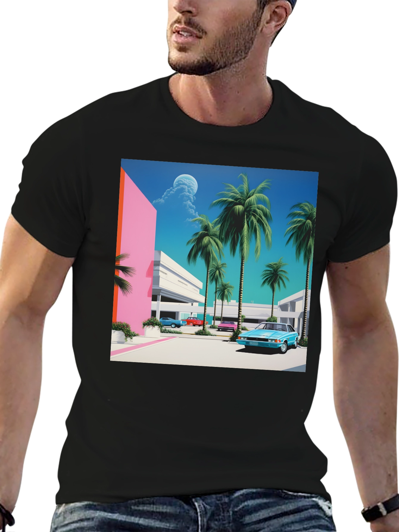 Miami Vice Style T-Shirt Retro Palm Beach