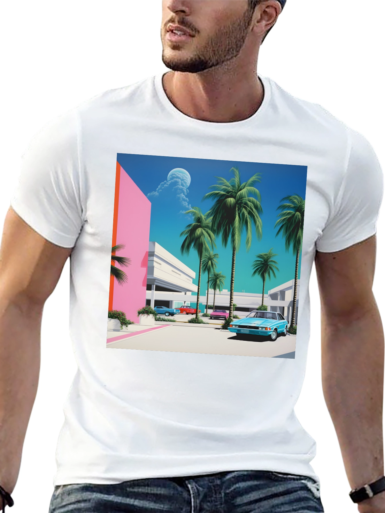Miami Vice Style T-Shirt Retro Palm Beach
