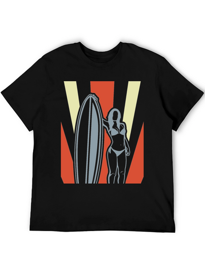 Retro Surfer Girl Graphic Tee - Black