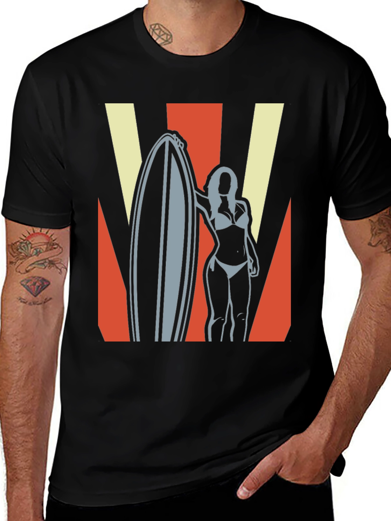 Retro Surfer Girl Graphic Tee - Black
