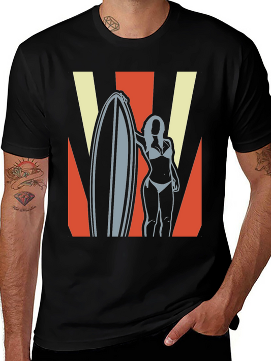 Retro Surfer Girl Graphic Tee - Black