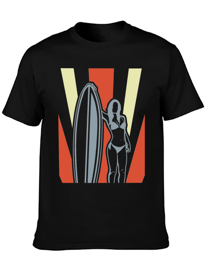 Retro Surfer Girl Graphic Tee - Black