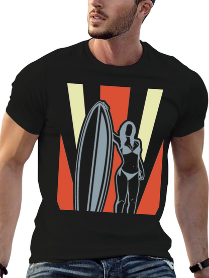 Retro Surfer Girl Graphic Tee - Black