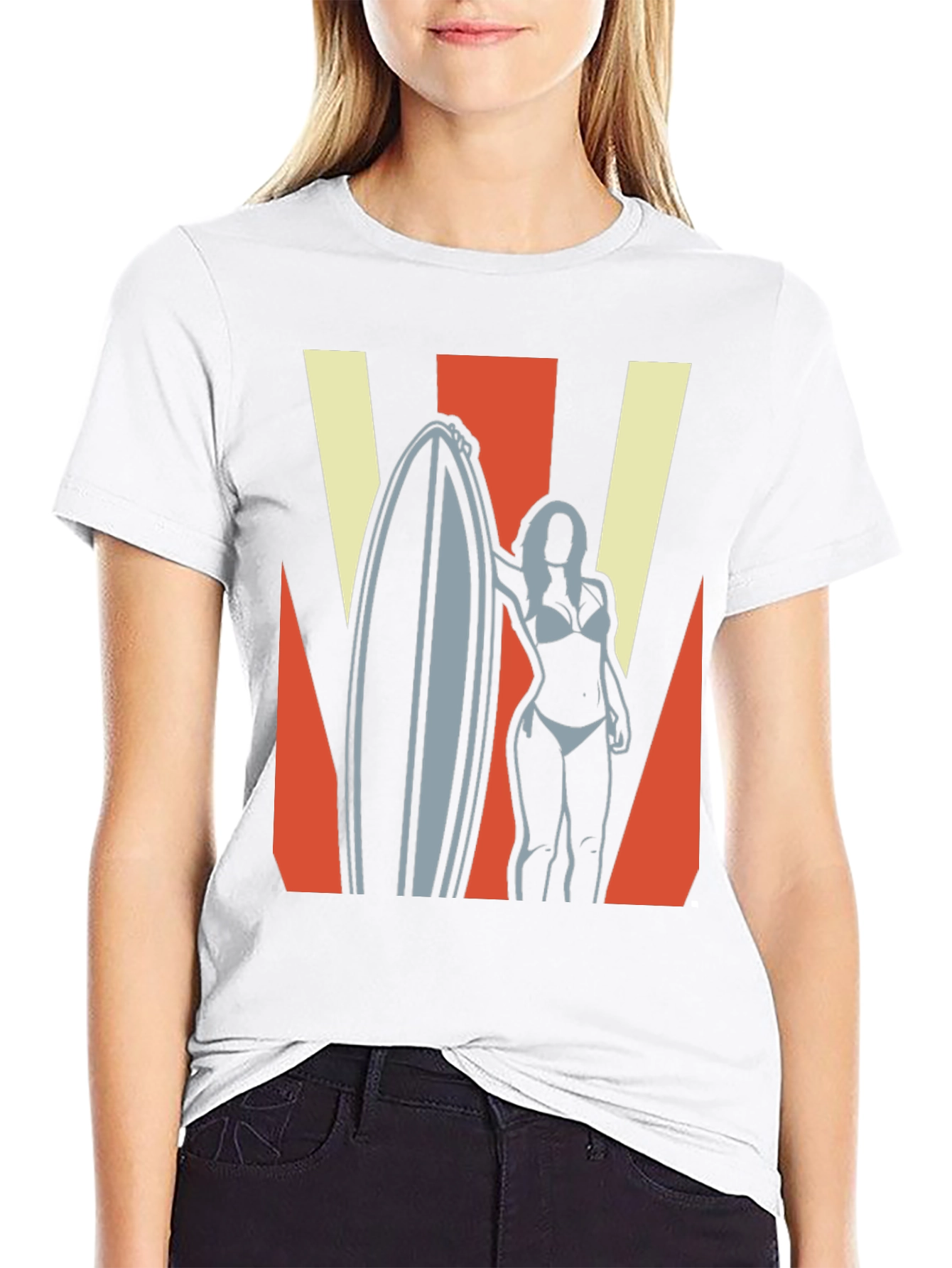 Retro Surfer Girl Graphic Tee - Black