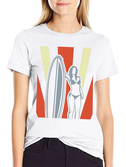 Retro Surfer Girl Graphic Tee - Black