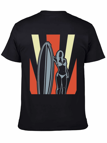 Retro Surfer Girl Graphic Tee - Black