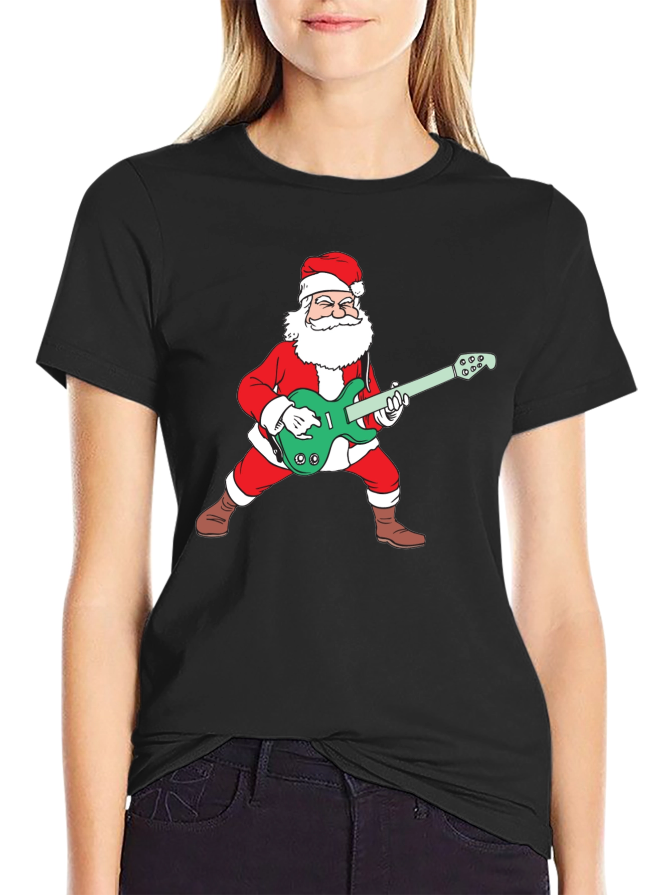 Santa Playing Guitar Graphic Tee