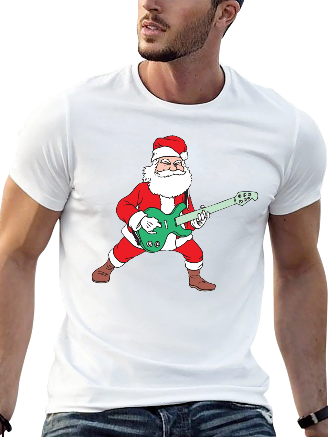 Santa Playing Guitar Graphic Tee