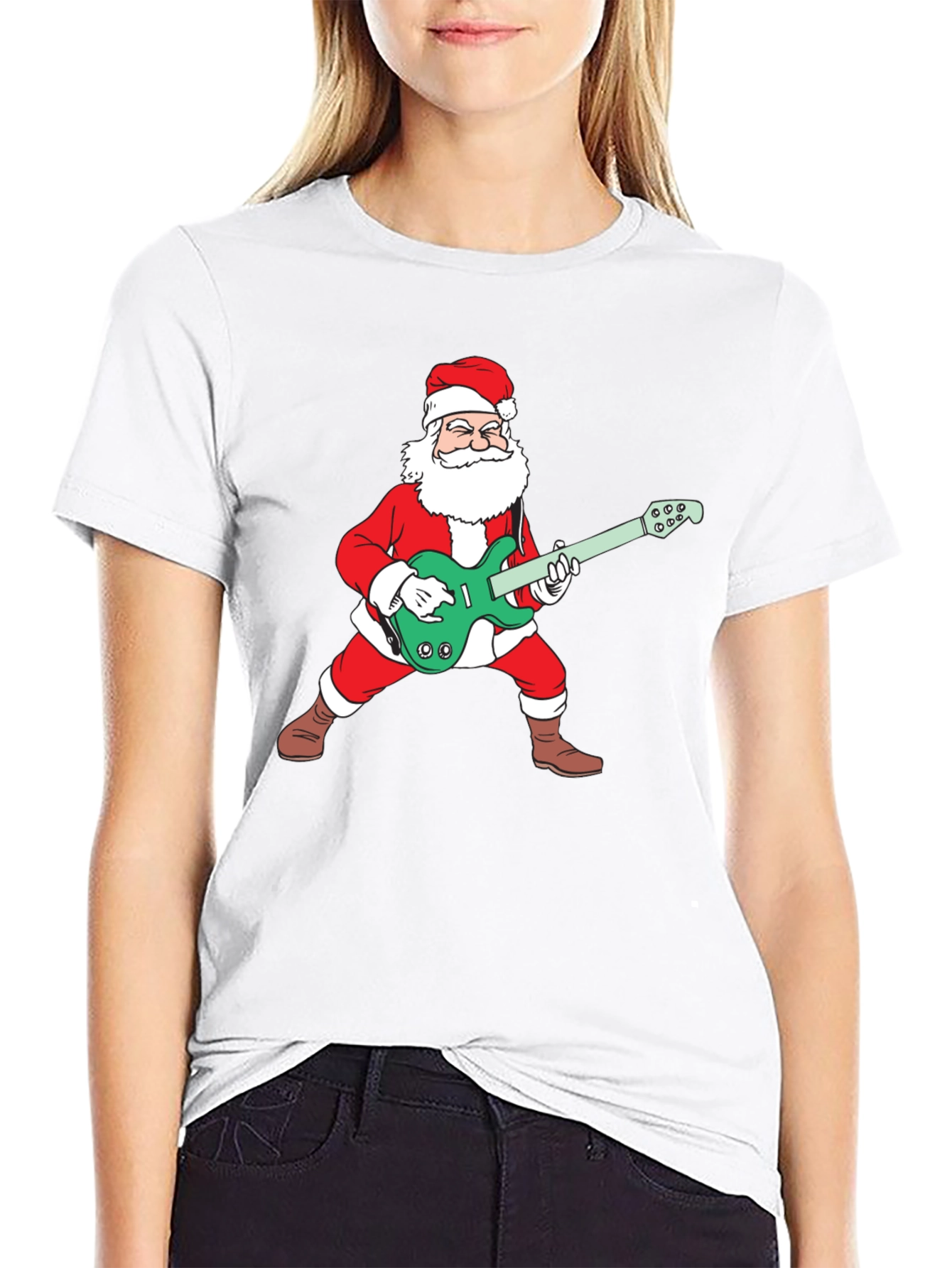Santa Playing Guitar Graphic Tee