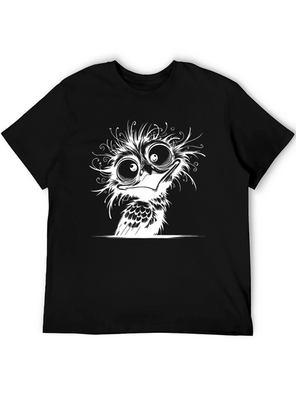Cartoon Owl Graphic Tee - Black Cotton T-Shirt