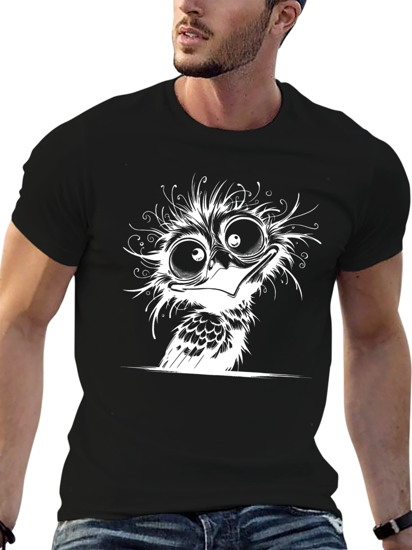 Cartoon Owl Graphic Tee - Black Cotton T-Shirt