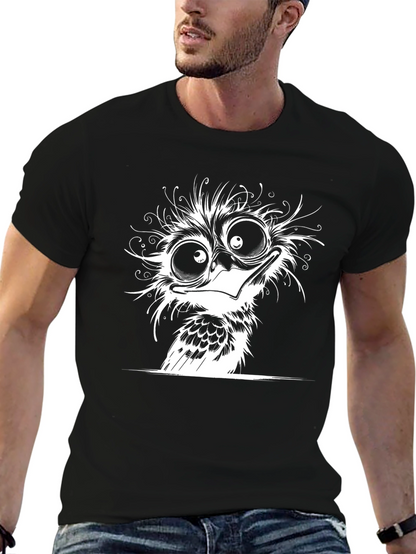 Cartoon Owl Graphic Tee - Black Cotton T-Shirt