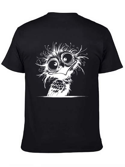 Cartoon Owl Graphic Tee - Black Cotton T-Shirt