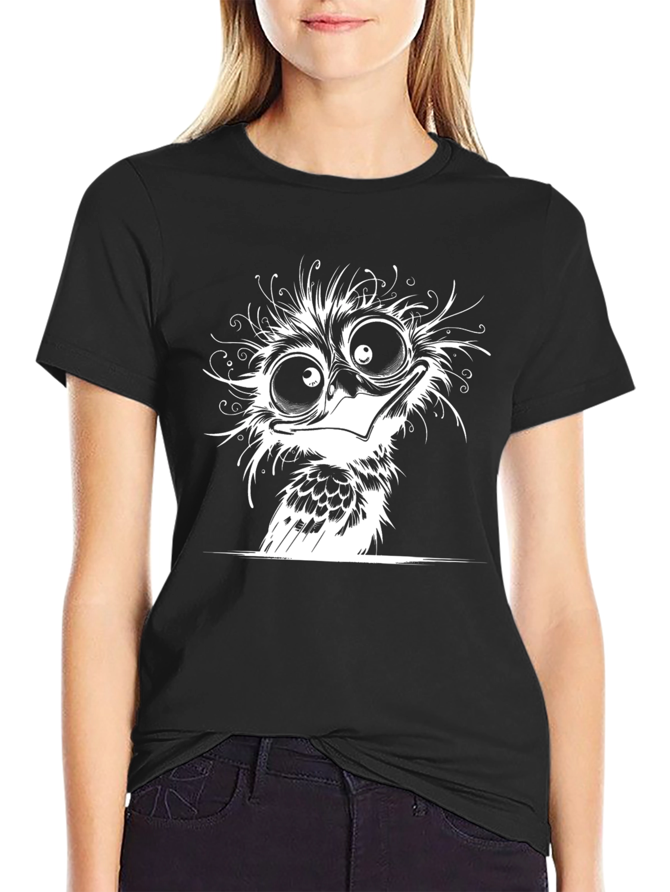 Cartoon Owl Graphic Tee - Black Cotton T-Shirt