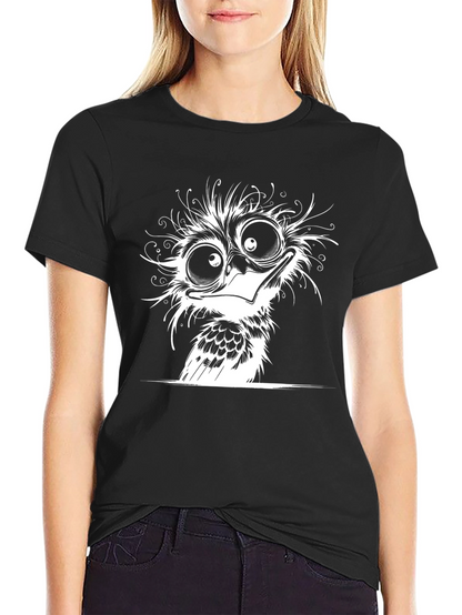Cartoon Owl Graphic Tee - Black Cotton T-Shirt