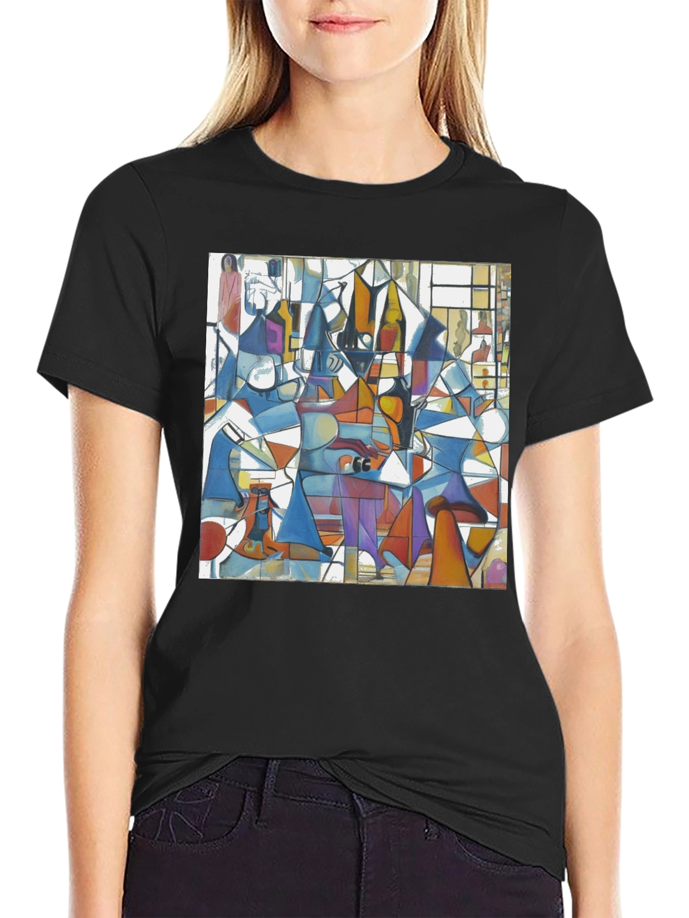 Abstract Geometric Print Tee - Modern Art Black T-Shirt