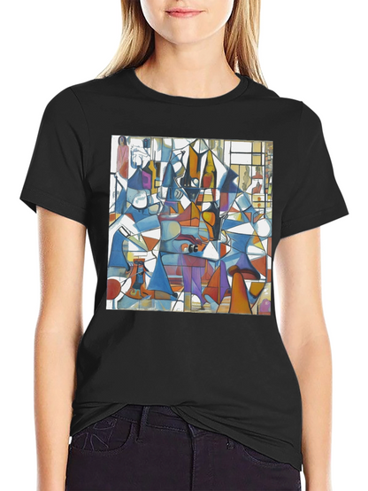 Abstract Geometric Print Tee - Modern Art Black T-Shirt