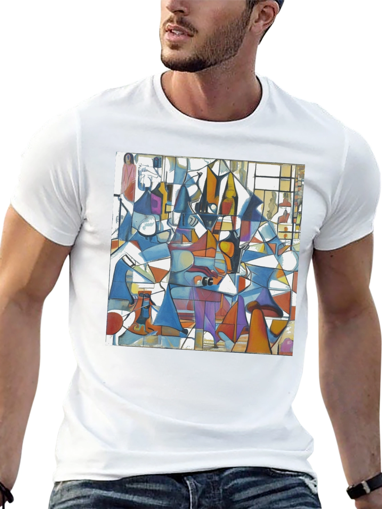 Abstract Geometric Print Tee - Modern Art Black T-Shirt