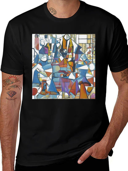 Abstract Geometric Print Tee - Modern Art Black T-Shirt
