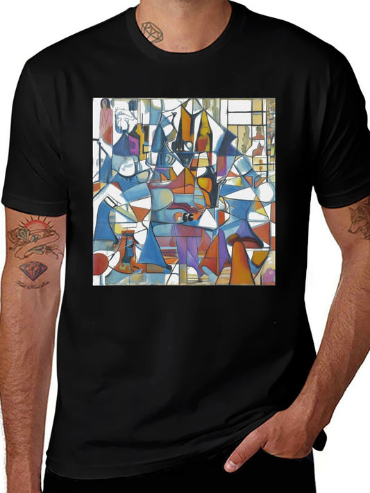 Abstract Geometric Print Tee - Modern Art Black T-Shirt