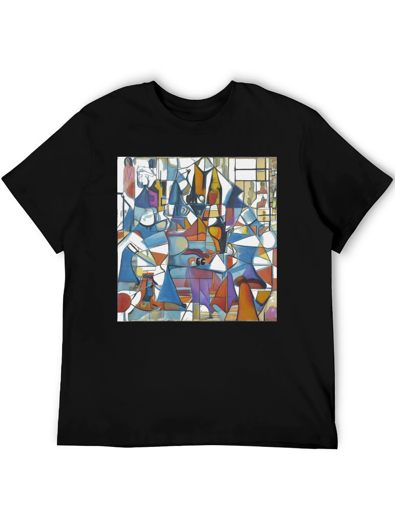 Abstract Geometric Print Tee - Modern Art Black T-Shirt
