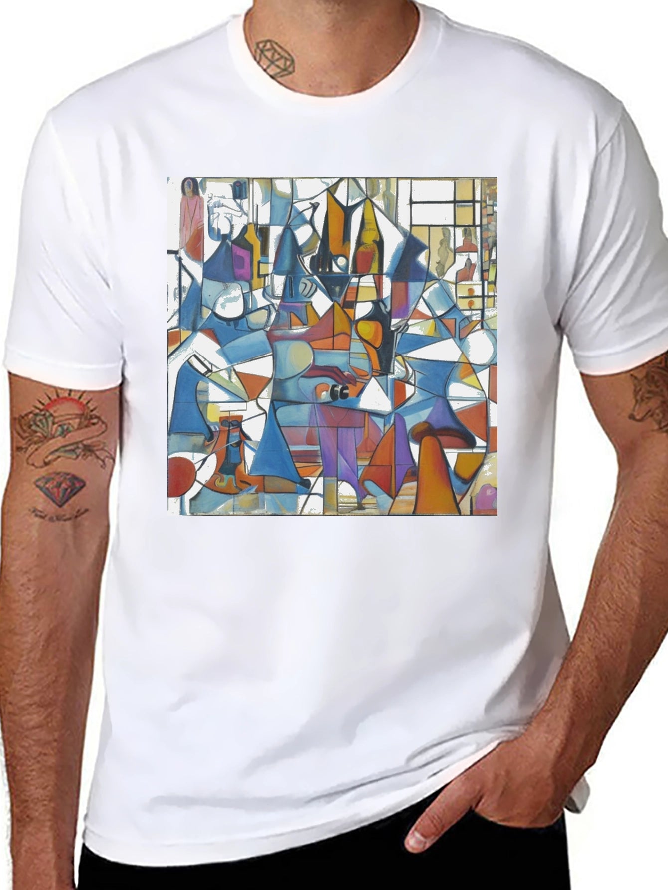 Abstract Geometric Print Tee - Modern Art Black T-Shirt