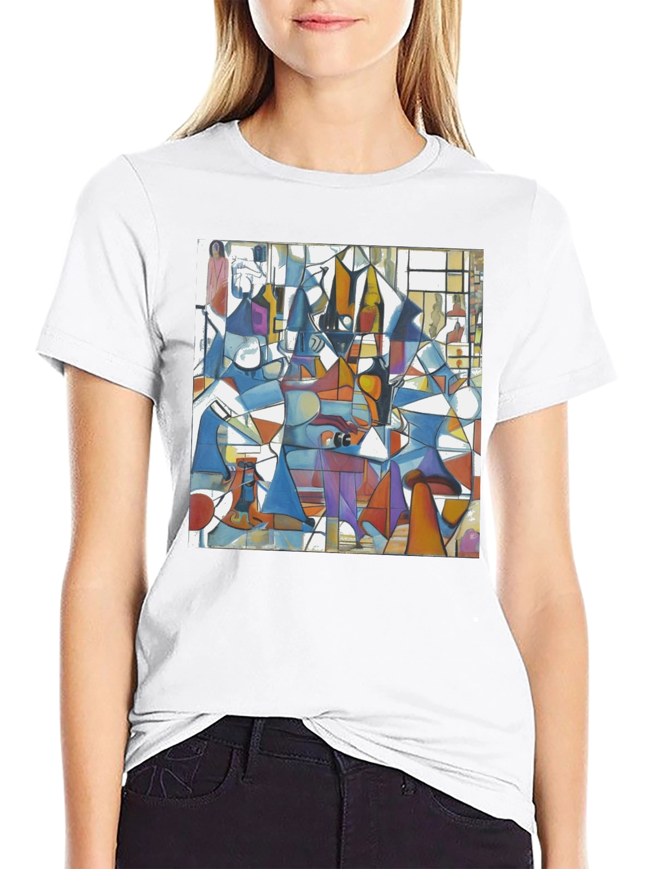 Abstract Geometric Print Tee - Modern Art Black T-Shirt