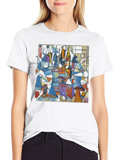 Abstract Geometric Print Tee - Modern Art Black T-Shirt