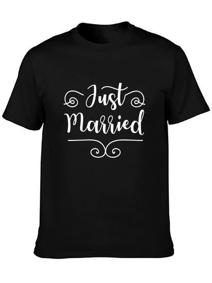 Just Married Graphic Tee - Black Crew Neck Shirt